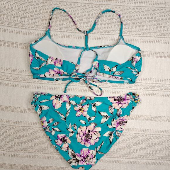 Sand Castle Floral Bikini Set 2-Piece Swimsuit Aqua Pink Size XL NEW - Picture 2 of 5